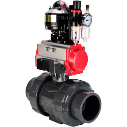 Кран шаровой BV4242E-FP-GRM-ISO Дн100 Ру10 полнопроходной, корпус - НПВХ, шар - НПВХ, уплотнение - EPDM, с пневмоприводом PA-DA-065, пневмораспределителем 4M310-08 AC220V, БКВ APL-510N EX и БПВ AFC2000