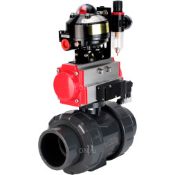 Кран шаровой BV4242E-FP-GRM-ISO Дн100 Ру10 полнопроходной, корпус - НПВХ, шар - НПВХ, уплотнение - EPDM, с пневмоприводом PA-DA-065, пневмораспределителем 4M310-08 AC220V, БКВ APL-510N EX и БПВ AFC2000