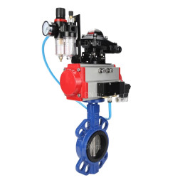 Затвор дисковый поворотный WBV1132N-2W-Fb-H Ду125 Ру16, корпус - чугун GG25, диск - нержавеющая сталь 316L, уплотнение - NBR, с пневмоприводом PA-DA-105, пневмораспределителем 4M310-08 DC24V, БКВ APL-210N, БПВ AFC2000