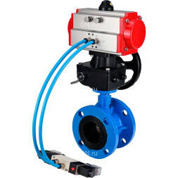 Затвор дисковый поворотный WBV1313E-2W-F-H Ду125 Ру16, корпус - чугун GGG40, диск - чугун GGG40, уплотнение - EPDM, с пневмоприводом PA-DA-130, пневмораспределителем 4M320-10 AC220V и ручным дублером MON1-250-T26-ISO