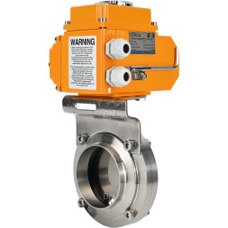 Затвор дисковый поворотный WBV3131E-2W-W-H Ду32 Ру10 под приварку, корпус - пищевая нержавеющая сталь 304, уплотнение - EPDM, с электроприводом QT-N-003EM-O1-24VDC-У1 24В HARK