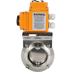 Затвор дисковый поворотный WBV3131E-2W-W-H Ду32 Ру10 под приварку, корпус - пищевая нержавеющая сталь 304, уплотнение - EPDM, с электроприводом QT-N-003EM-O1-24VDC-У1 24В HARK