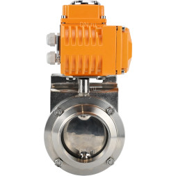 Затвор дисковый поворотный WBV3131E-2W-W-H Ду32 Ру10 под приварку, корпус - пищевая нержавеющая сталь 304, уплотнение - EPDM, с электроприводом QT-N-003EM-O1-24VDC-У1 24В HARK