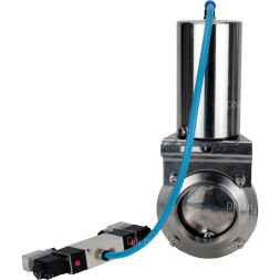 Затвор дисковый поворотный WBV3131E-2W-W-H Ду15 Ру10 под приварку, пищевая нержавеющая сталь 304, уплотнение – EPDM, с пневмоприводом PA-SA-85 и пневмораспределителем 4V320-10 AC220V