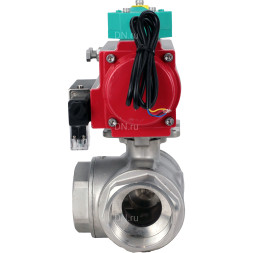Кран шаровой BV3232P(4pc)-SP-3WL-T-ISO-H Ду80 Ру40 стандартнопроходной L-тип, внутренняя резьба, корпус - нержавеющая сталь 316, уплотнение - PTFE, пневмопривод PA-DA-083, пневмораспределитель 4M310-08 DC24V и магнитным переключателем ALS200D