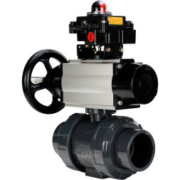 Кран шаровой BV4242E-FP-GRM-ISO Дн40 Ру10 полнопроходной, корпус - НПВХ, шар - НПВХ, уплотнение - EPDM, с пневмоприводом PA-DA-105-1, пневмораспределителем 4M310-08 DC24V и БКВ APL-410N EX