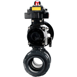 Кран шаровой BV4242E-FP-GRM-ISO Дн40 Ру10 полнопроходной, корпус - НПВХ, шар - НПВХ, уплотнение - EPDM, с пневмоприводом PA-DA-105-1, пневмораспределителем 4M310-08 DC24V и БКВ APL-410N EX