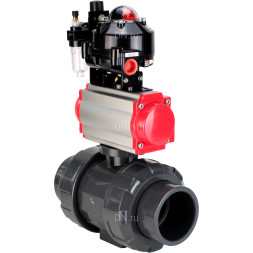 Кран шаровой BV4242E-FP-GRM-ISO Дн40 Ру10 полнопроходной, корпус - НПВХ, шар - НПВХ, уплотнение - EPDM, с пневмоприводом PA-SA-065, пневмораспределителем 4M310-08 AC220V, БКВ APL-510N EX и БПВ AFC2000
