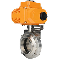 Затвор дисковый поворотный WBV3131E-2W-W-H Ду80 Ру10 под приварку, корпус - пищевая нержавеющая сталь 304, уплотнение - EPDM, с электроприводом QT-N-003EM-O1-24VDC-У1 24В HARK