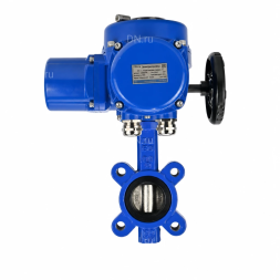 Затвор дисковый поворотный WBV1616E-2W-Fb-H Ду50 Ру16 LUG межфланцевый, корпус - чугун QT450, диск - чугун QT450, уплотнение - EPDM, с электроприводом QT-N-005M-O2-380VAC-У1 с моментной муфтой и штурвалом
