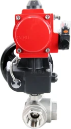 Кран шаровой BV3232P(4pc)-SP-3WL-T-ISO-H Ду80 Ру40 стандартнопроходной трехходовой L-тип, нерж. сталь SS316, внутренняя резьба, уплотнение - PTFE, пн.приводом PA-DA-083, пн.распределителем 4M310-08 AC220V и ручным дублером MON2-450-T28-ISO