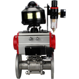 Кран шаровой BV3131P(3pc)-FP-F-ISO-H Ду20 Ру40 фланцевый, полнопроходной, трехсоставной, корпус - нерж. сталь SS304, уплотнение - PTFE, с пн.приводом PA-SA-065 пн.распределителем 4M310-08 DC24V БПВ AFC2000 БКВ APL-510N-EX