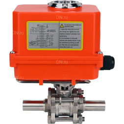Кран шаровой BV3131P(3pc)-FP-W-ISO-H LONG Ду15 Ру63 полнопроходной, корпус - нержавеющая сталь 304, уплотнение - PTFE, под приварку, с 1/4-оборотным электроприводом QT-N-003EM-O1-220VAC-У1 MINI 220В