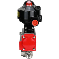 Кран шаровой BV3232P(4pc)-SP-3WL-T-ISO-H 3/4″ Ду20 Ру63 стандартнопроходной трехходовой L-тип, нержавеющая сталь SS316, внутренняя резьба, уплотнение - PTFE, с пневмоприводом PA-SA-52 и БКВ APL-510N-EX