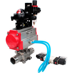 Кран шаровой BV3131P(3pc)-FP-W-ISO-H LONG Ду65 Ру25 полнопроходной, корпус - нержавеющая сталь 304, уплотнение - PTFE, под приварку, с пневмоприводом PA-DA-083, пневмораспределителем 4V320-08 AC220V, БКВ APL-210N и БПВ AFC2000