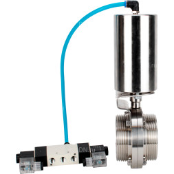 Затвор дисковый поворотный WBV3131E-2W-T-H Ду15 Ру10 резьбовой, пищевая нержавеющая сталь 304, уплотнение – EPDM, с пневмоприводом PA-SA-85 и пневмораспределителем 4V320-10 AC220V