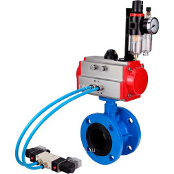 Затвор дисковый поворотный WBV1313E-2W-F-H Ду200 Ру16, корпус - чугун GGG40, диск - чугун GGG40, уплотнение - EPDM, с пневмоприводом PA-DA-140, пневмораспределителем 4M320-10 AC220V и БПВ AFC2000