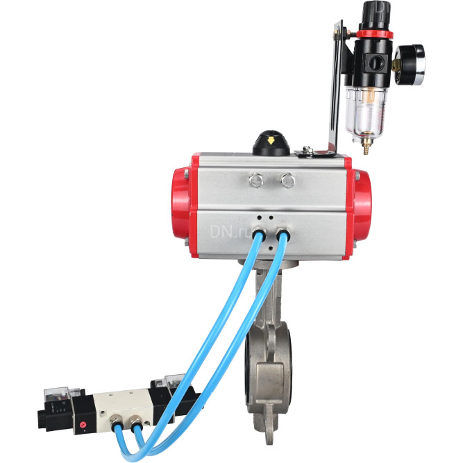 Затвор дисковый поворотный WBV3131N-2W-Fb-H Ду125 Ру16, корпус - нержавеющая сталь 304, диск - нержавеющая сталь 304, уплотнение - NBR, с пневмоприводом PA-DA-105, пневмораспределителем 4V320-10 AC220V и БПВ AFC2000 в Сургуте