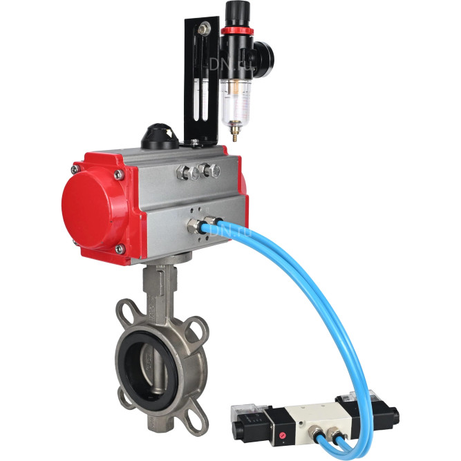 Затвор дисковый поворотный WBV3131N-2W-Fb-H Ду125 Ру16, корпус - нержавеющая сталь 304, диск - нержавеющая сталь 304, уплотнение - NBR, с пневмоприводом PA-DA-105, пневмораспределителем 4V320-10 AC220V и БПВ AFC2000 в Сургуте