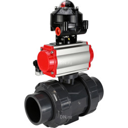 Кран шаровой BV4242E-FP-GRM-ISO Дн40 Ру10 полнопроходной, корпус - НПВХ, шар - НПВХ, уплотнение - EPDM, с пневмоприводом PA-DA-052, пневмораспределителем 4M310-08 AC220V и БКВ APL-510N EX