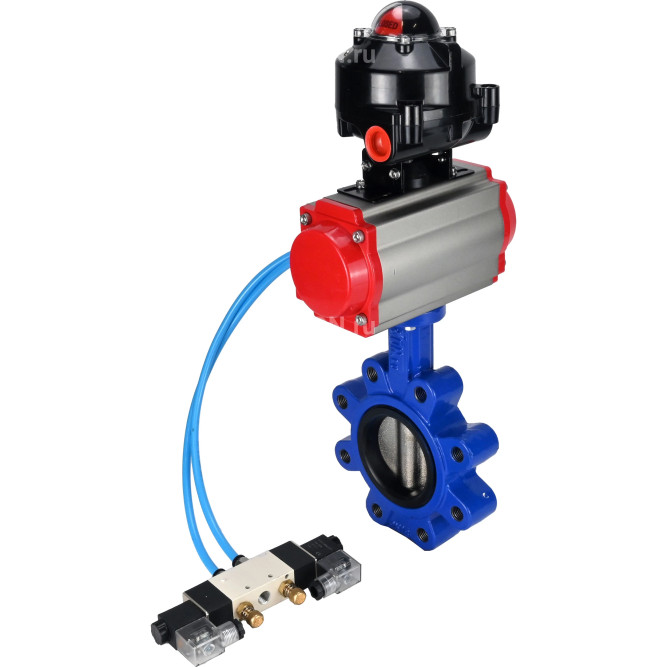 Затвор дисковый поворотный WBV1616E-2W-Fb-H Ду150 Ру16 LUG корпус - чугун QT450, диск - чугун QT450, уплотнение - EPDM, с пневмоприводом PA-DA-105, пневмораспределителем 4V320-10 AC220V и БКВ APL-510N EX в Сургуте