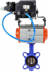 Затвор дисковый поворотный WBV3432V-2W-Fb-H Ду200 Ру16, корпус - углеродистая сталь WCB, диск - нержавеющая сталь 316L, уплотнение - Viton, с пневмоприводом PA-DA-130 и с электропневматическим поворотным позиционером YT-1000RSN без обратной связи