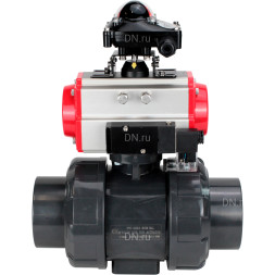 Кран шаровой BV4242E-FP-GRM-ISO Дн40 Ру10 полнопроходной, корпус - НПВХ, шар - НПВХ, уплотнение - EPDM, с пневмоприводом PA-SA-065, пневмораспределителем 4M310-08 AC220V и БКВ APL-210N