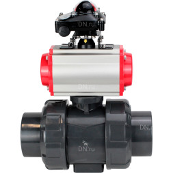 Кран шаровой BV4242E-FP-GRM-ISO Дн40 Ру10 полнопроходной, корпус - НПВХ, шар - НПВХ, уплотнение - EPDM, с пневмоприводом PA-SA-065, пневмораспределителем 4M310-08 AC220V и БКВ APL-210N