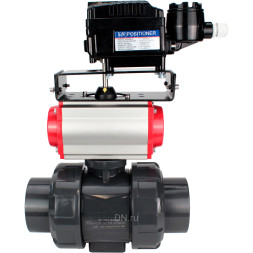 Кран шаровой BV4242E-FP-GRM-ISO Дн100 Ру10 полнопроходной, корпус - НПВХ, шар - НПВХ, уплотнение - EPDM, с пневмоприводом PA-DA-065 и пневмопозиционером YT-1000RSN без обратной связи
