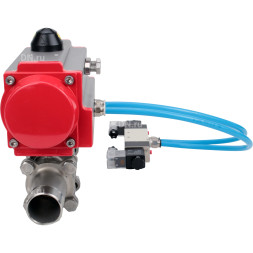 Кран шаровой BV3131P(3pc)-FP-W-ISO-H LONG Ду25 Ру63 полнопроходной, корпус - нержавеющая сталь 304, уплотнение - PTFE, под приварку, с пневмоприводом PA-DA-083 и пневмораспределителем 4V320-10 AC220V