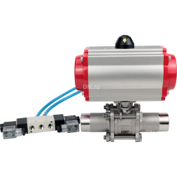 Кран шаровой BV3131P(3pc)-FP-W-ISO-H LONG Ду25 Ру63 полнопроходной, корпус - нержавеющая сталь 304, уплотнение - PTFE, под приварку, с пневмоприводом PA-DA-083 и пневмораспределителем 4V320-10 AC220V