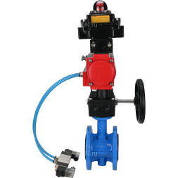 Затвор дисковый поворотный WBV1313E-2W-F-H Ду125 Ру16 фланцевый, корпус - чугун GGG40, диск - чугун GGG40, EPDM, с пневмоприводом PA-DA-130, пневмораспределителем 4V320-10 AC220V, БКВ APL-410N EX и ручным дублером MON1-250-T26-ISO