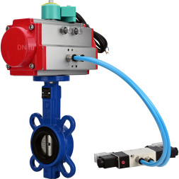 Затвор дисковый поворотный WBV1413E-2W-Fb-H Ду50 Ру16, корпус - чугун GGG50, диск - чугун GGG40, уплотнение - EPDM, с пневмоприводом PA-SA-083, пневмораспределителем 4V320-10 AC220V и магнитным переключателем ALS200D