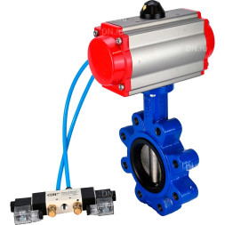 Затвор дисковый поворотный WBV1616E-2W-Fb-H Ду125 Ру16 LUG, корпус - чугун QT450, диск - чугун QT450, уплотнение - EPDM, с пневмоприводом PA-DA-105 и пневмораспределителем 4M320-08 AC220V