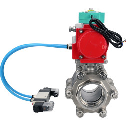 Кран шаровой BV3232P(3pc)-FP-SW-ISO-H Ду40 Ру63 полнопроходной, корпус - нержавеющая сталь SS316, под приварку, с пневмоприводом PA-DA-065, пневмораспределителем 4V320-08 AC220V, магнитным переключателем ALS200D