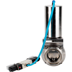 Затвор дисковый поворотный WBV3131E-2W-T-H Ду40 Ру10 резьбовой, пищевая нержавеющая сталь 304, уплотнение – EPDM, с пневмоприводом PA-SA-85 и пневмораспределителем 4V320-10 AC220V