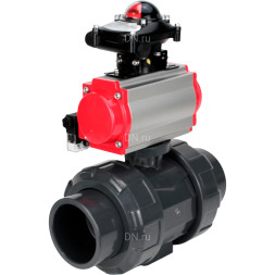 Кран шаровой BV4242E-FP-GRM-ISO Дн80 Ру10 полнопроходной, корпус - НПВХ, шар - НПВХ, уплотнение - EPDM, с пневмоприводом PA-SA-065, пневмораспределителем 4M310-08 AC220V и БКВ APL-210N