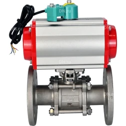 Кран шаровой BV3232P(3pc)-FP-F-ISO-H Ду25 Ру40 полнопроходной трехсоставной, фланцевый, нержавеющая сталь 316, уплотнение - PTFE, с пневмоприводом PA-SA-065, пневмораспределителем 4M310-08 DC24V и магнитным переключателем ALS200D