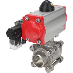 Кран шаровой BV3232P(3pc)-FP-W-ISO-H Ду65 Ру25, полнопроходной под приварку, нержавеющая сталь SS316, уплотнение - PTFE, с пневмоприводом PA-DA-083 двойного действия, с пневмораспределителем 4M310-08 220В NAMUR
