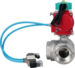 Кран шаровой BV3232P(4pc)-SP-3WL-T-ISO-H Ду32 Ру63 стандартнопроходной L-тип, внутренняя резьба, корпус - нержавеющая сталь 316, PTFE, с пневмоприводом PA-DA-052, пневмораспределителем 4V320-10 AC220V и магнитным переключателем ALS200D