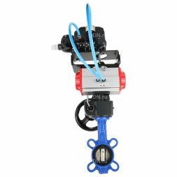 Затвор дисковый поворотный WBV1432N-2W-Fb-H Ду300 Ру16, чугун GGG50, нержавеющая сталь 316L, NBR, с пневмоприводом PA-DA-160, ручным дублером MON4-1200-T54-ISO и электропневматическим позиционером YT-1000RSN с обратной связью