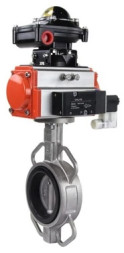 Затвор дисковый поворотный WBV3232N-2W-Fb-H Ду50 Ру16, корпус - нержавеющая сталь 316L, диск - нержавеющая сталь 316L, уплотнение - NBR, с пневмоприводом PA-SA-083 с возвратными пружинами, с пневмораспределителем 4V320-10 AC220V, с БКВ APL-510N EX