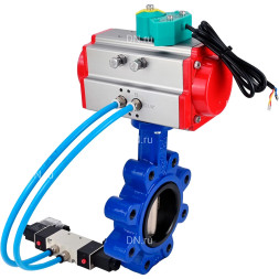 Затвор дисковый поворотный WBV1616E-2W-Fb-H Ду125 Ру16 LUG, корпус - чугун QT450, диск - чугун QT450, уплотнение - EPDM, с пневмоприводом PA-DA-105, пневмораспределителем 4M320-08 AC220V и магнитным переключателем ALS200D