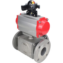 Кран шаровой BV3232P(4pc)-FP-3WL-F Ду15 Ру16 полнопроходной трехходовой, фланцевый, корпус - нержавеющая сталь SS316, с пневмоприводом PA-SA-052 с возвратными пружинами и БКВ APL-210N