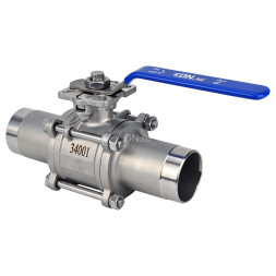 Кран шаровой BV3131P(3pc)-FP-W-ISO-H LONG Ду150 Ру16 полнопроходной, трехсоставной, корпус - нержавеющая сталь 304, уплотнение - PTFE, под приварку, с рукояткой