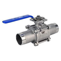 Кран шаровой BV3131P(3pc)-FP-W-ISO-H LONG Ду150 Ру16 полнопроходной, трехсоставной, корпус - нержавеющая сталь 304, уплотнение - PTFE, под приварку, с рукояткой