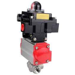 Кран шаровой BV3232P(4pc)-SP-3WL-T-ISO-H Ду20 Ру63 стандартнопроходной трехходовой L-тип, нержавеющая сталь SS316, внутренняя резьба, уплотнение - PTFE, с пневмоприводом PA-SA-52 и блоком концевых выключателей APL-410N EX