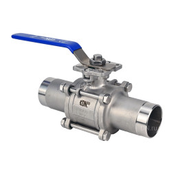 Кран шаровой BV3232P(3pc)-FP-W-ISO-H LONG Ду10 Ру63 полнопроходной, трехсоставной, корпус - нержавеющая сталь 316, уплотнение - PTFE, под приварку, с рукояткой