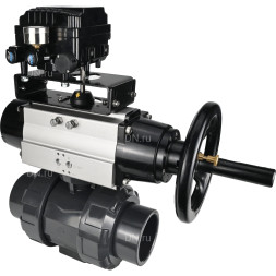 Кран шаровой BV4242E-FP-GRM-ISO Дн20 Ру10 полнопроходной, корпус - НПВХ, шар - НПВХ, уплотнение - EPDM, с пневмоприводом PA-DA-105-1 и пневмопозиционером YT-1000RSN без обратной связи
