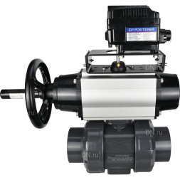 Кран шаровой BV4242E-FP-GRM-ISO Дн20 Ру10 полнопроходной, корпус - НПВХ, шар - НПВХ, уплотнение - EPDM, с пневмоприводом PA-DA-105-1 и пневмопозиционером YT-1000RSN без обратной связи